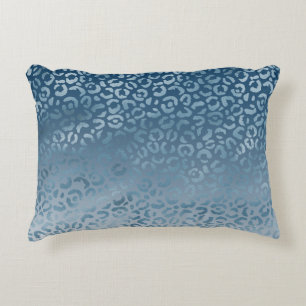 Aqua Blue Navy Ombre Leopard Print Dekokissen