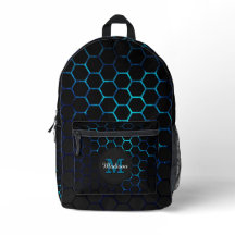 Aqua Blue Neon Honeycomb Geometrie Monogram Black