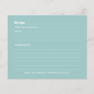 Aqua Blue Niedlich Custom Brautparty Rezept Card