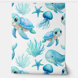 Aqua Blue niedlich Sea Schildkröten Lebewesen Kind Tapete
