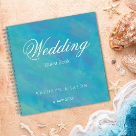 Aqua Blue Ocean Abstrakt Wedding Guest Book Notizbuch