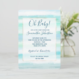 Aqua Blue Ocean Minze White Water color Streifen Einladung