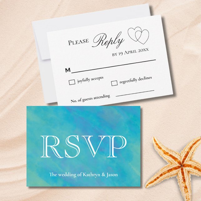 Aqua Blue Ocean UAWG Wedding Response Card RSVP Karte (Von Creator hochgeladen)