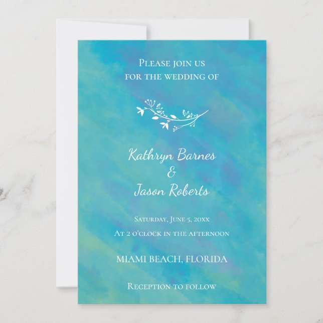 Aqua Blue Ocean Wedding Einladung (Vorderseite)