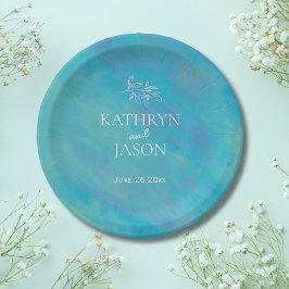 Aqua Blue Ocean Wedding Pappteller