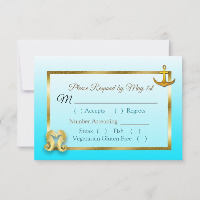 Aqua Blue Oceanic Wedding RSVP Karte (Vorderseite)