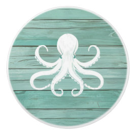 Aqua Blue Octopus Imitats Wood Nautical Drawer Kno Keramikknauf
