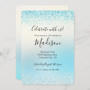 Aqua Blue Ombre Gefärbte Krawatte Glitzy Sparkle G Einladung