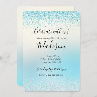 Aqua Blue Ombre Gefärbte Krawatte Glitzy Sparkle G Einladung