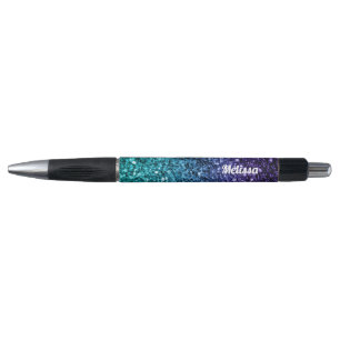 Aqua blue Ombre Glitzer Glitzern Personalize Kugelschreiber