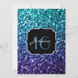 Aqua blue Ombre Glitzer Glitzern Sweet 16 Invite Einladung
