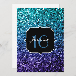 Aqua blue Ombre Glitzer Glitzern Sweet 16 Invite Einladung