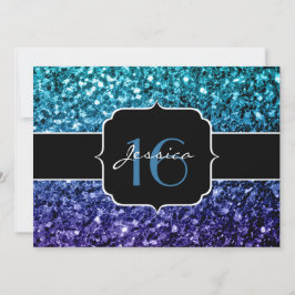 Aqua blue Ombre Glitzer Glitzern Sweet 16 Invite Einladung