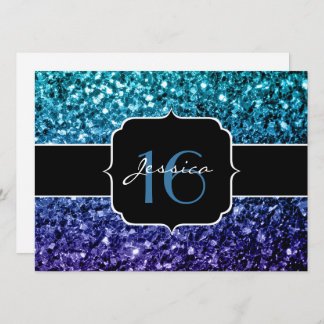 Aqua blue Ombre Glitzer Glitzern Sweet 16 Invite Einladung