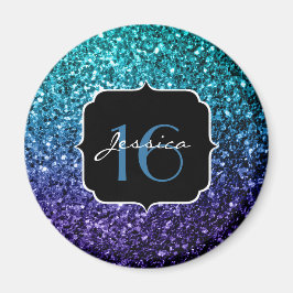 Aqua blue Ombre Glitzer Glitzern Sweet 16 Magnet