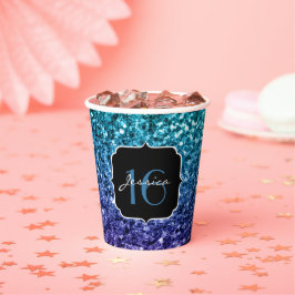 Aqua blue Ombre Glitzer Glitzern Sweet 16 Pappbecher