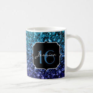 Aqua blue Ombre Glitzer Glitzern Sweet 16 Tasse