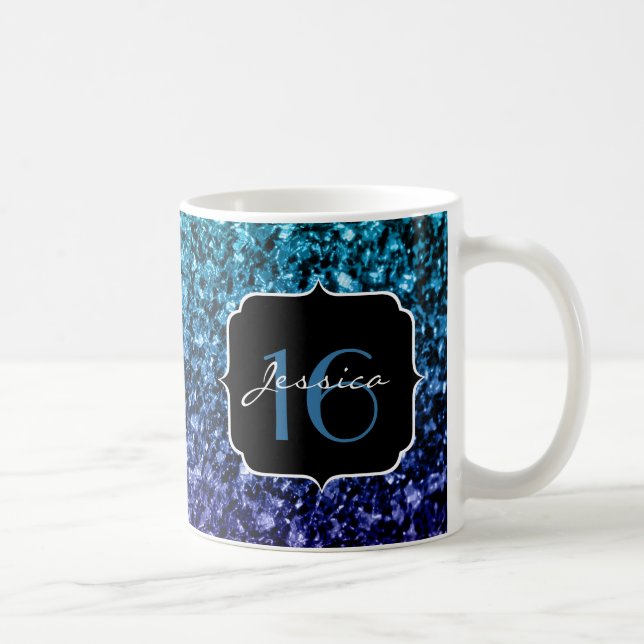 Aqua blue Ombre Glitzer Glitzern Sweet 16 Tasse (Rechts)