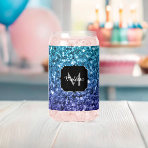 Aqua blue Ombre Glitzern Custom Monogram Dosenglas