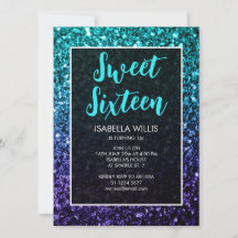 Aqua blue Ombre Glitzern Sweet 16 elegante Schrift