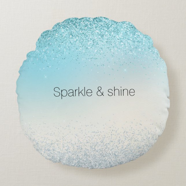Aqua Blue Ombre Glitzy Sparkle Glitzer Rundes Kissen (Vorderseite)