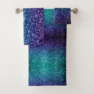 Aqua blue Ombre Imitate Glitzer Glitzern Badhandtuch Set