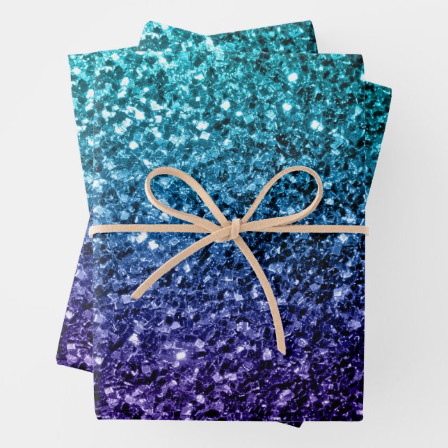 Aqua blue Ombre Imitate Glitzer Glitzern Geschenkpapier Set (Beispiel)