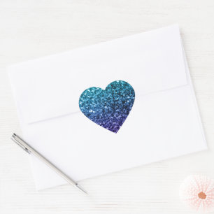 Aqua blue Ombre Imitate Glitzer Glitzern Herz-Aufkleber