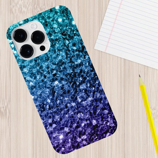 Aqua blue Ombre Imitate Glitzer Glitzern iPhone Hülle (Sparkle up and protect your phone with trendy faux sparkles phone case. In many different colors.)