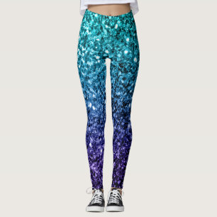 Aqua blue Ombre Imitate Glitzer Glitzern Leggings