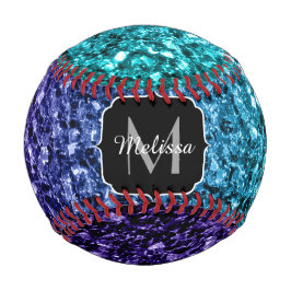 Aqua Blue ombre Imitate Glitzer Glitzern Monogram Baseball