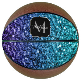 Aqua Blue ombre Imitate Glitzer Glitzern Monogram Basketball