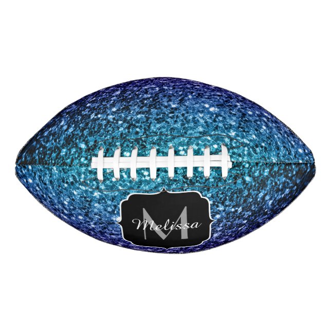 Aqua Blue ombre Imitate Glitzer Glitzern Monogram Football (Vorderseite)