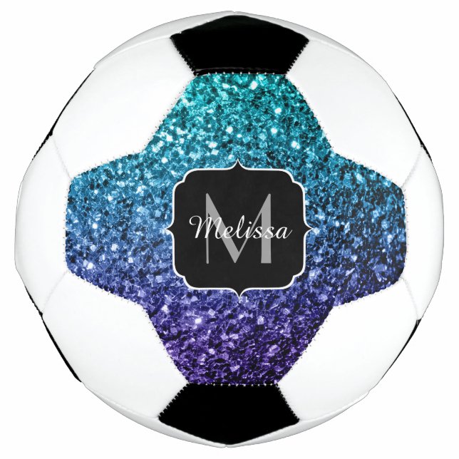 Aqua Blue ombre Imitate Glitzer Glitzern Monogram Fußball (Vorderseite)