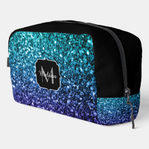Aqua Blue ombre Imitate Glitzer Glitzern Monogram Waschbeutel