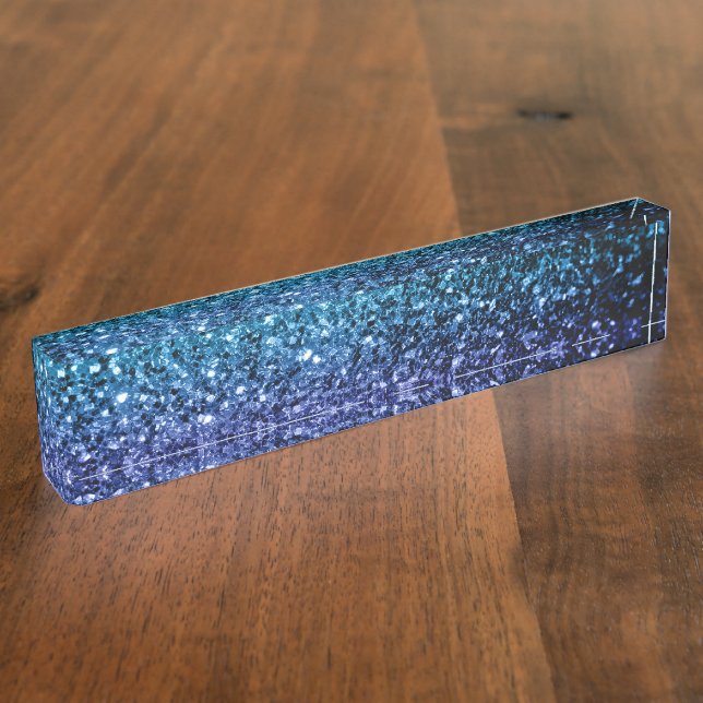 Aqua blue Ombre Imitate Glitzer Glitzern Namensplakette (Seite)