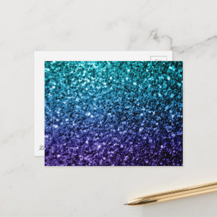 Aqua blue Ombre Imitate Glitzer Glitzern Postkarte