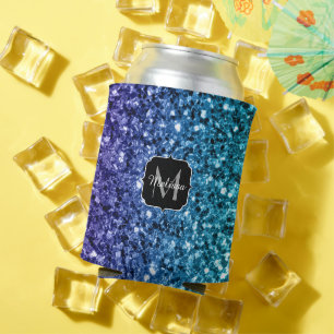 Aqua blue Ombre Imitats Glitzer Glitzern Monogram Dosenkühler