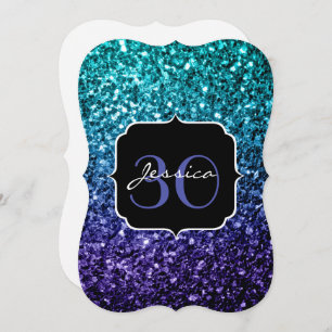 Aqua blue Ombre Imitats Glitzer Glitzern Monogram Einladung