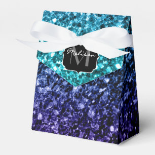Aqua blue Ombre Imitats Glitzer Glitzern Monogram Geschenkschachtel