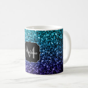Aqua blue Ombre Imitats Glitzer Glitzern Monogram Kaffeetasse