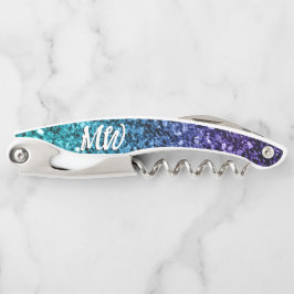 Aqua blue Ombre Imitats Glitzer Glitzern Monogram Kellnermesser