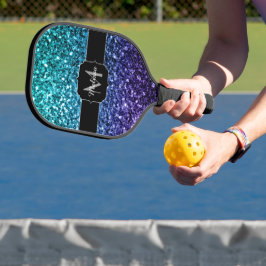 Aqua blue Ombre Imitats Glitzer Glitzern Monogram Pickleball Schläger