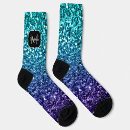 Aqua blue Ombre Imitats Glitzer Glitzern Monogram Socken