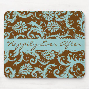 Aqua Blue on Brown Wedding Mousepad Geschenke