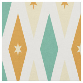 Aqua Blue Orange Creme Diamonds Stars Mitte Jahrhu Stoff