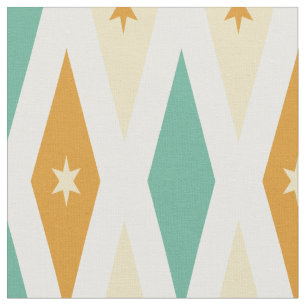 Aqua Blue Orange Creme Diamonds Stars Mitte Jahrhu Stoff