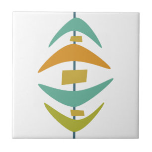 Aqua Blue Orange Green Retro Boomerang Mitte Jahrh Fliese