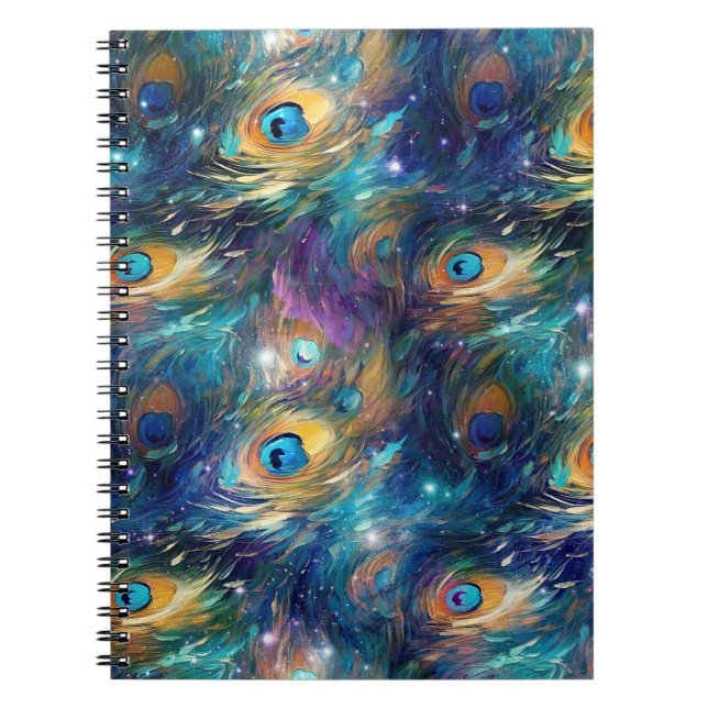 Aqua Blue Painted Peacock Feathers Notizblock (Vorderseite)