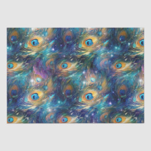 Aqua Blue Painted Peacock Feathers Seidenpapier